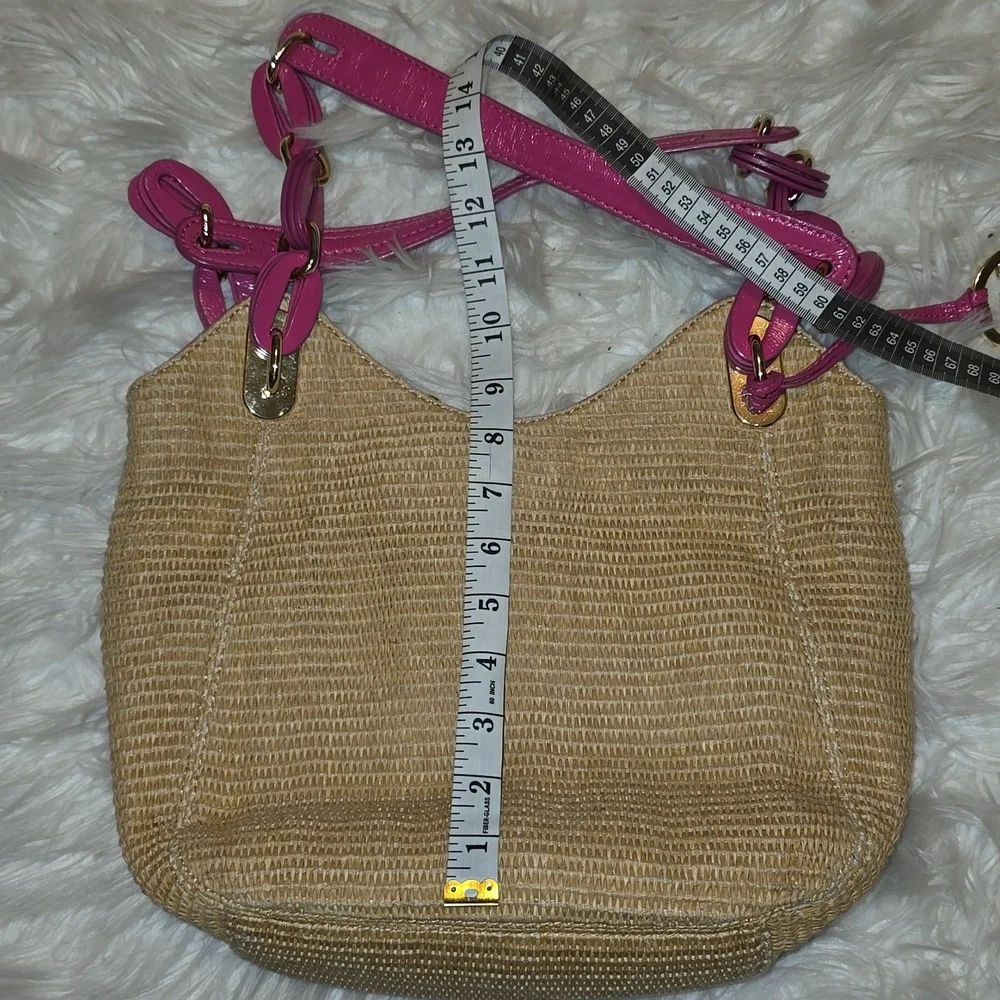 Michael Kors Pink and Tan Woven Shoulder Bag with Braided Straps - Picture 9 of 11